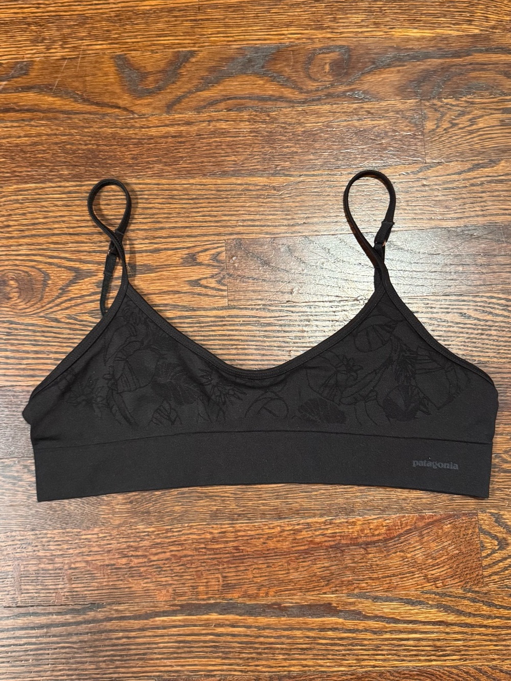 Patagonia Barely Everyday  Black Floral-Print Seamless Bra